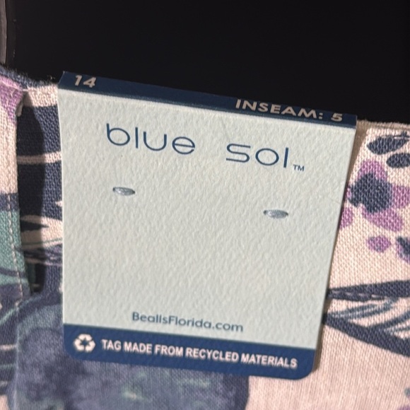 Blue Sol Blue & White Tropical Linen Blend Floral Print Women's Shorts Size 14 - Picture 4 of 8